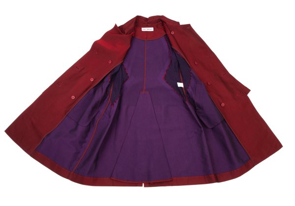 ISSEY MIYAKE Cotton Blend Pleated Belted Coat Red Size 2
