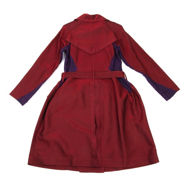 ISSEY MIYAKE Cotton Blend Pleated Belted Coat Red Size 2