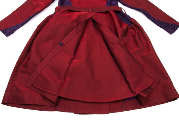 ISSEY MIYAKE Cotton Blend Pleated Belted Coat Red Size 2