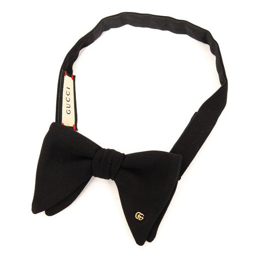 GUCCI Silk Crepe Double G Metal Bow Tie Black