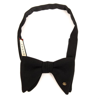 GUCCI Silk Crepe Double G Metal Bow Tie Black
