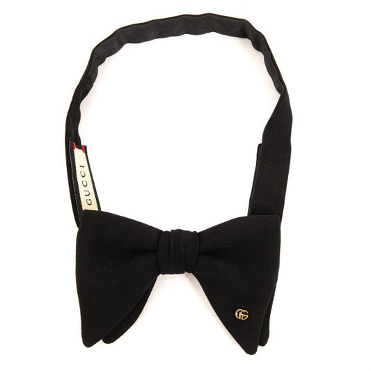 GUCCI Silk Crepe Double G Metal Bow Tie Black