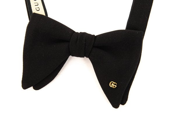 GUCCI Silk Crepe Double G Metal Bow Tie Black