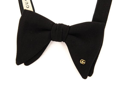 GUCCI Silk Crepe Double G Metal Bow Tie Black
