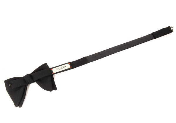 GUCCI Silk Crepe Double G Metal Bow Tie Black