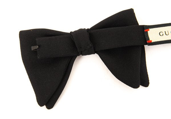 GUCCI Silk Crepe Double G Metal Bow Tie Black
