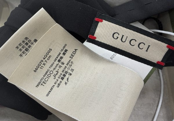 GUCCI Silk Crepe Double G Metal Bow Tie Black
