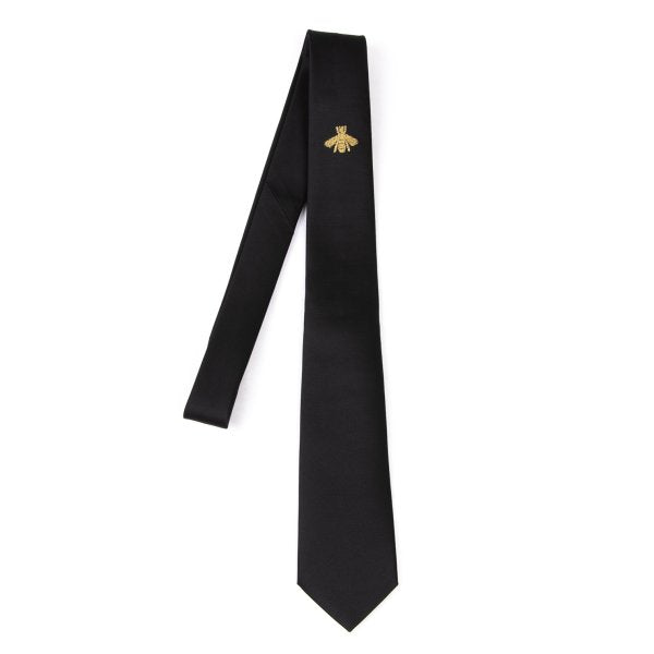 GUCCI Silk Bee Embroidered Tie Black