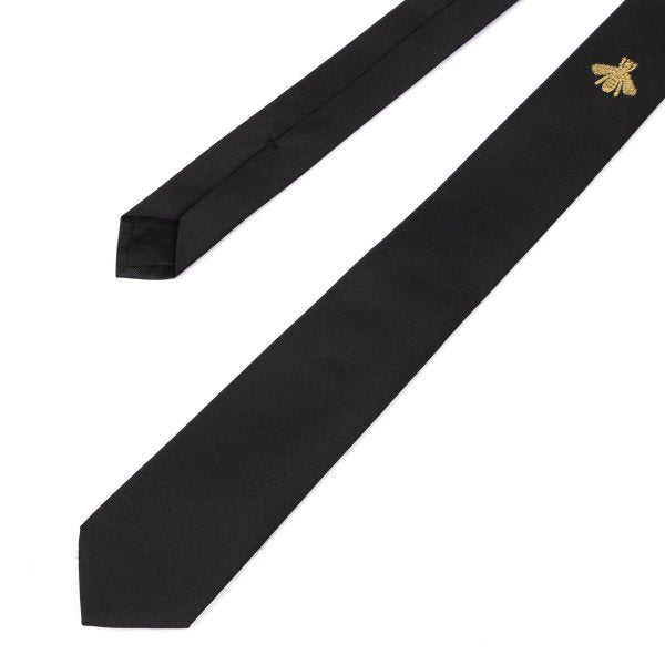 GUCCI Silk Bee Embroidered Tie Black