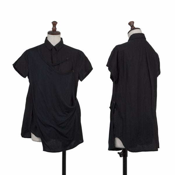 Y's PINK Mixed Material Layered Short Shirt Black Size 2