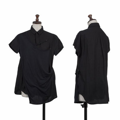 Y's PINK Mixed Material Layered Short Shirt Black Size 2