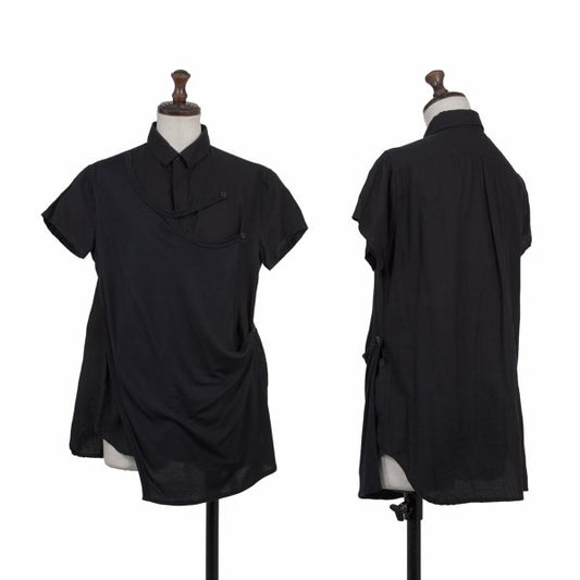 Y's PINK Mixed Material Layered Short Shirt Black Size 2
