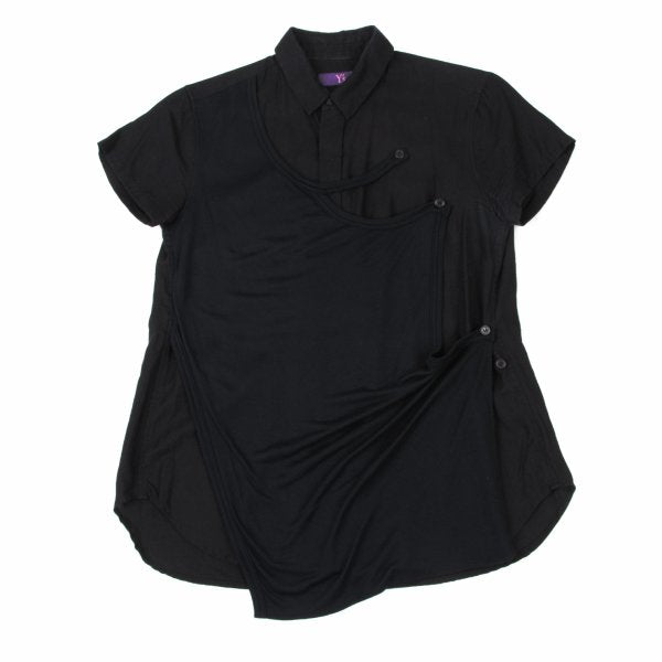 Y's PINK Mixed Material Layered Short Shirt Black Size 2