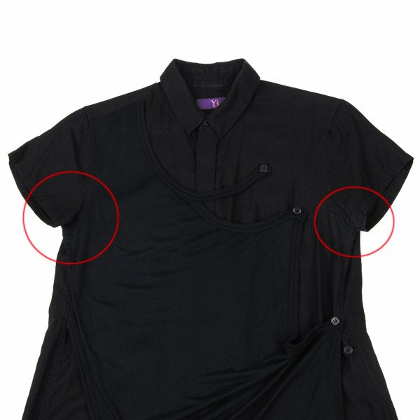 Y's PINK Mixed Material Layered Short Shirt Black Size 2