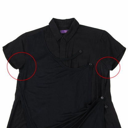 Y's PINK Mixed Material Layered Short Shirt Black Size 2