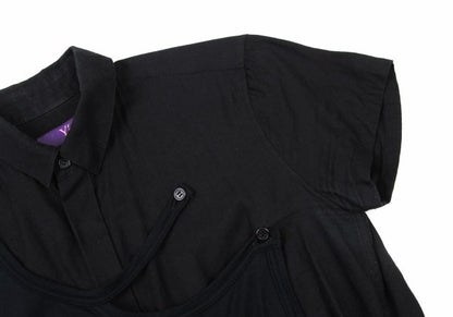 Y's PINK Mixed Material Layered Short Shirt Black Size 2