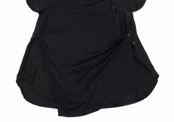 Y's PINK Mixed Material Layered Short Shirt Black Size 2