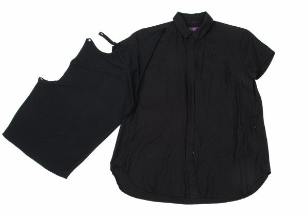 Y's PINK Mixed Material Layered Short Shirt Black Size 2