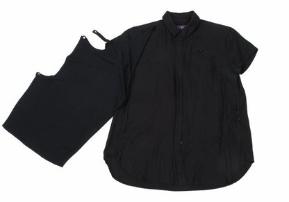 Y's PINK Mixed Material Layered Short Shirt Black Size 2