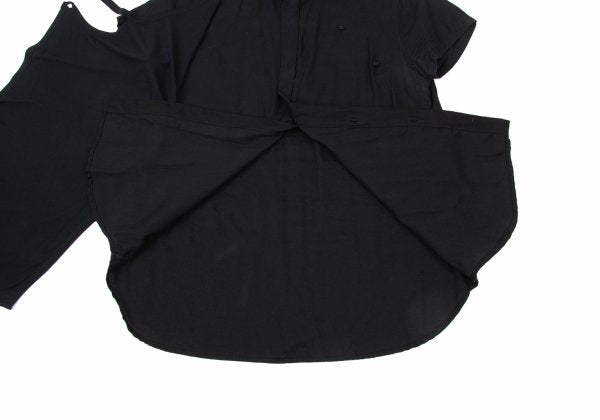 Y's PINK Mixed Material Layered Short Shirt Black Size 2