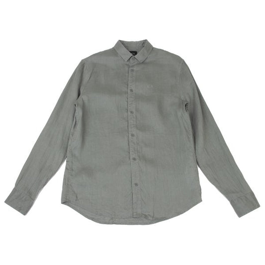 ARMANI EXCHANGE Linen Embroidered Logo Shirt Khaki Size S