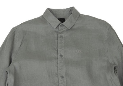 ARMANI EXCHANGE Linen Embroidered Logo Shirt Khaki Size S