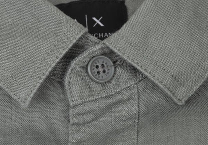 ARMANI EXCHANGE Linen Embroidered Logo Shirt Khaki Size S