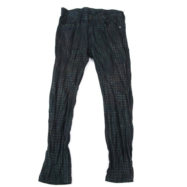 ISSEY MIYAKE MEN 14AW Shirred Graph Check Navy Multi Pants Size 2