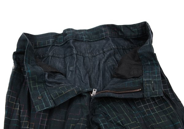 ISSEY MIYAKE MEN 14AW Shirred Graph Check Navy Multi Pants Size 2