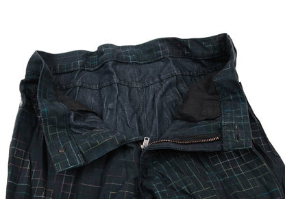 ISSEY MIYAKE MEN 14AW Shirred Graph Check Navy Multi Pants Size 2