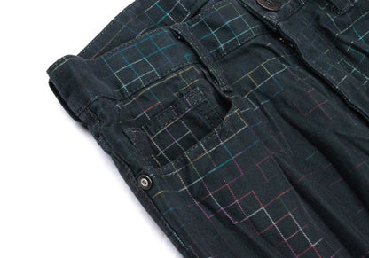 ISSEY MIYAKE MEN 14AW Shirred Graph Check Navy Multi Pants Size 2