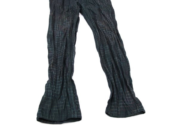 ISSEY MIYAKE MEN 14AW Shirred Graph Check Navy Multi Pants Size 2