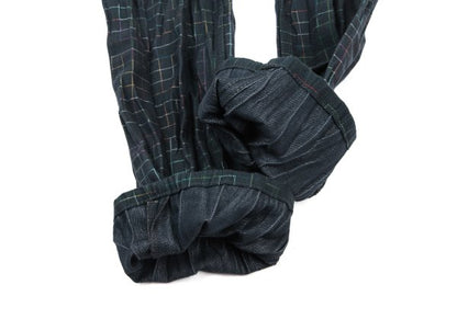 ISSEY MIYAKE MEN 14AW Shirred Graph Check Navy Multi Pants Size 2