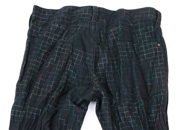 ISSEY MIYAKE MEN 14AW Shirred Graph Check Navy Multi Pants Size 2