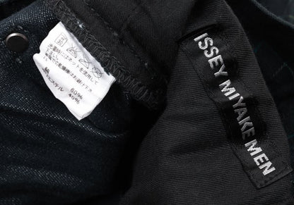 ISSEY MIYAKE MEN 14AW Shirred Graph Check Navy Multi Pants Size 2
