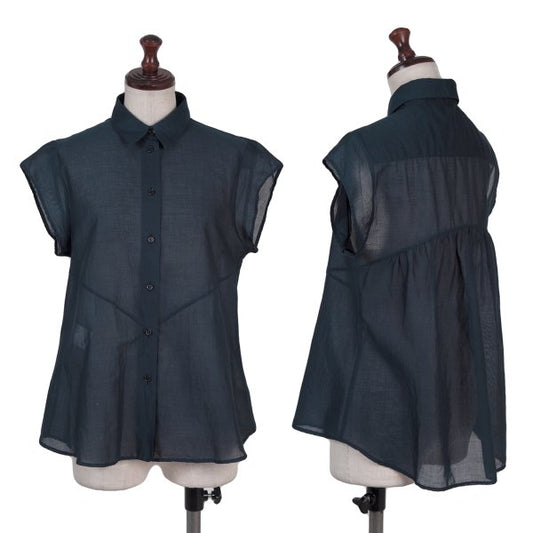 JIL SANDER NAVY Cotton Sheer French Blouse Navy Size 34