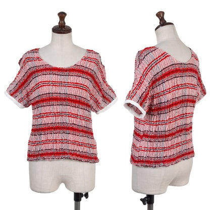 kwotias Cotton Silk Textured Overcheck Blouse Red Size 38