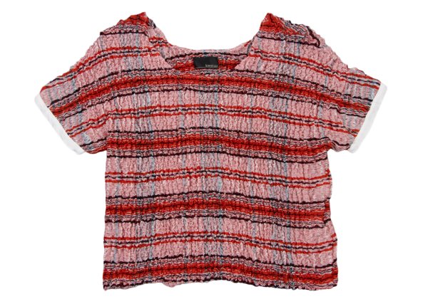 kwotias Cotton Silk Textured Overcheck Blouse Red Size 38