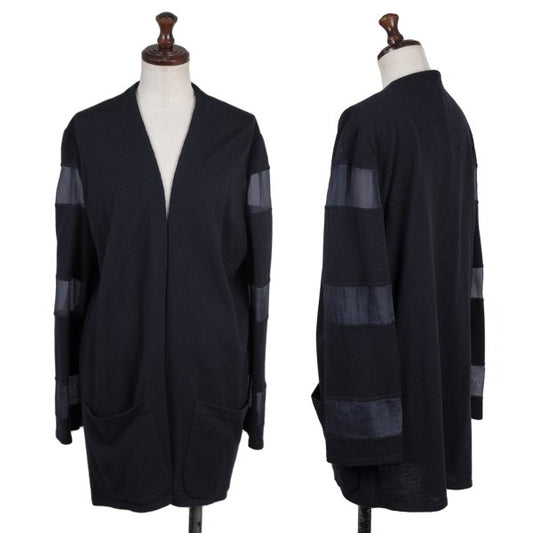 VALENTINO GARAVANI Sheer Panel Knit Cardigan Navy Size M