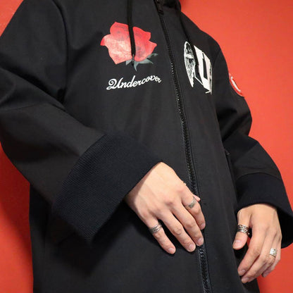 Undercover Black Brushed Back Big Print Hooded Coat Size 1