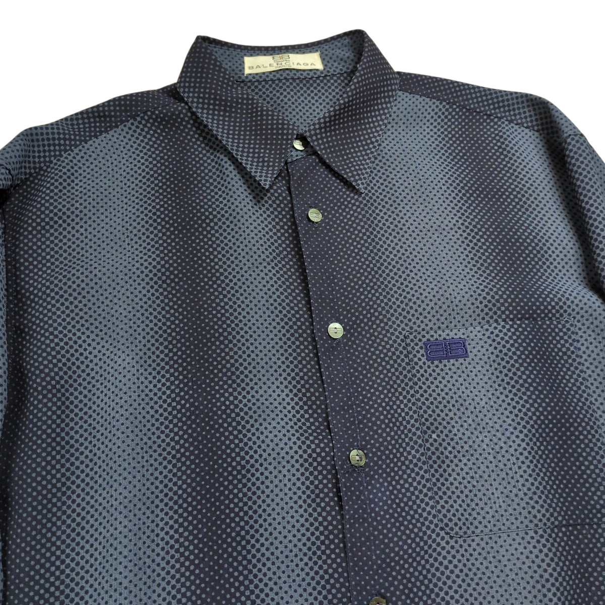 BALENCIAGA 90s BB Logo Oversized Button Shirt Navy Size L
