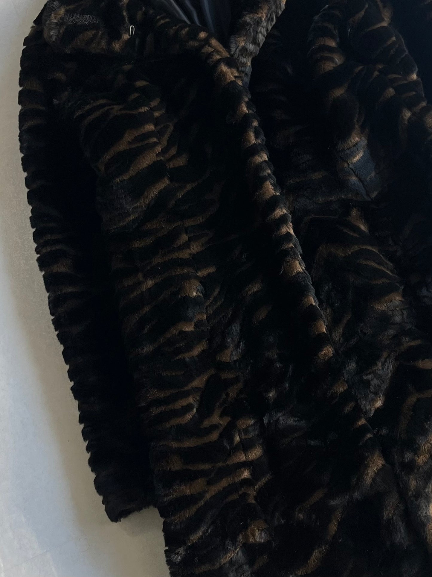 DKNY Fur Long Wool Blend Coat Multi Size S