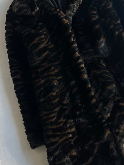 DKNY Fur Long Wool Blend Coat Multi Size S