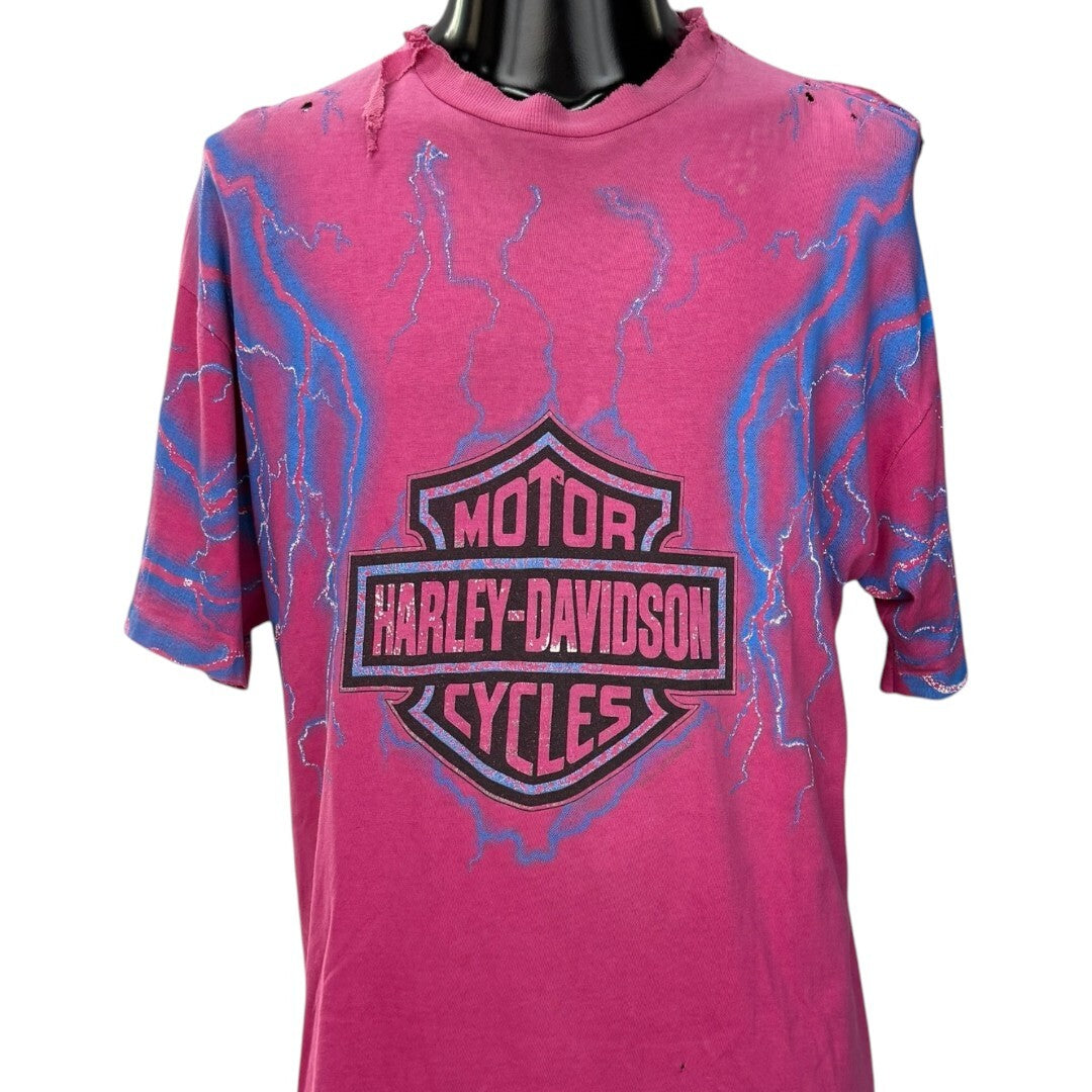 HARLEY DAVIDSON 90s Vintage Thunder Pattern T-Shirt Size L