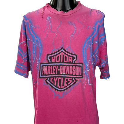 HARLEY DAVIDSON 90s Vintage Thunder Pattern T-Shirt Size L