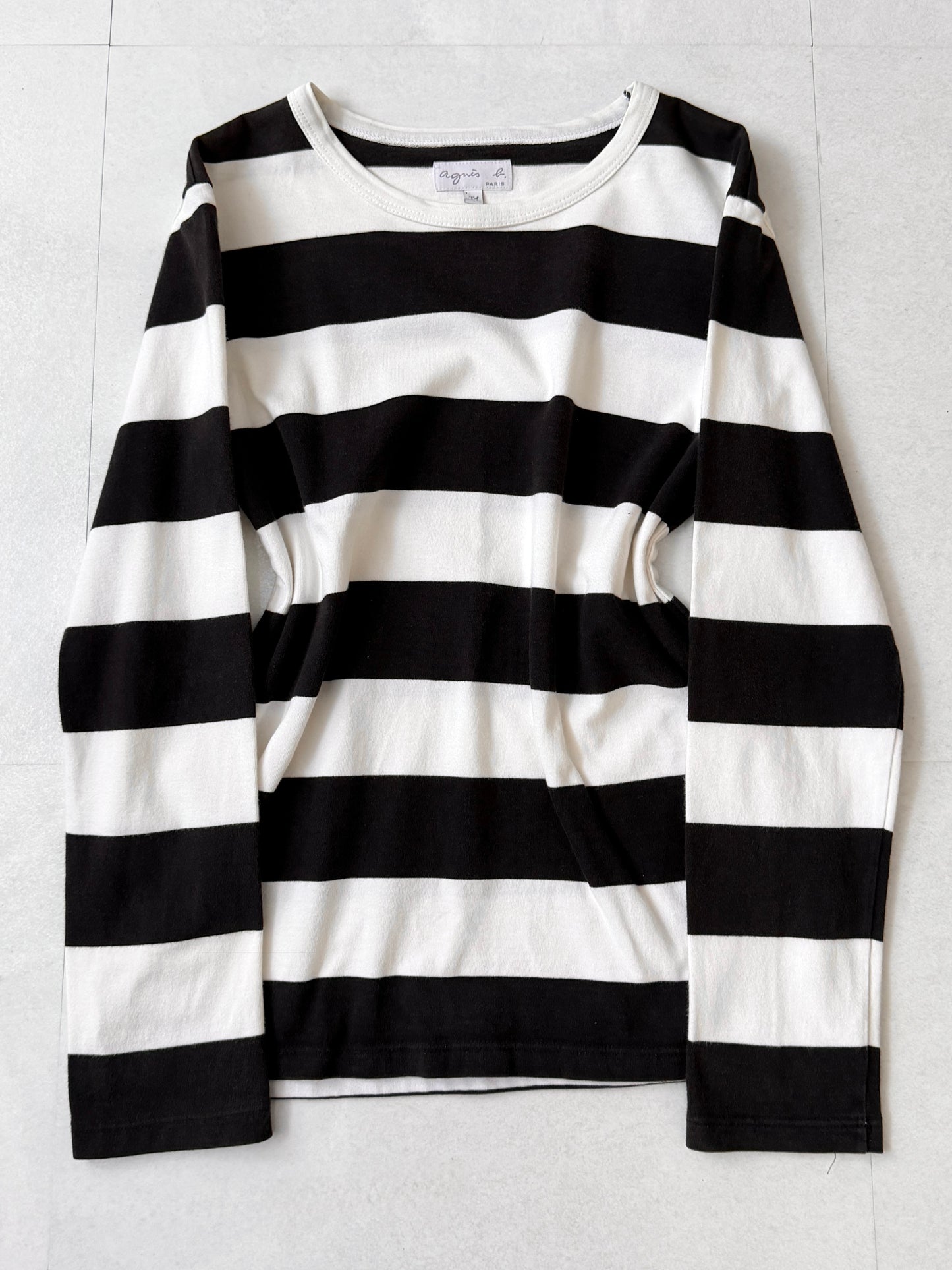Agnes b Cotton Border Long Sleeve T-Shirt Size XS