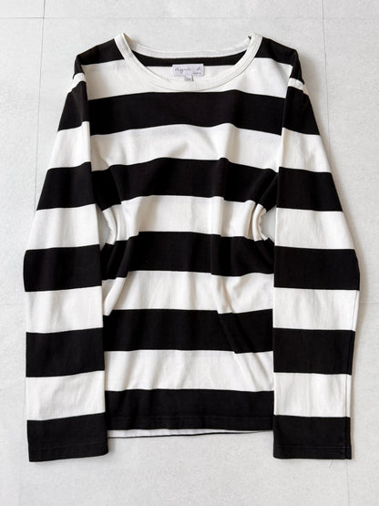 Agnes b Cotton Border Long Sleeve T-Shirt Size XS