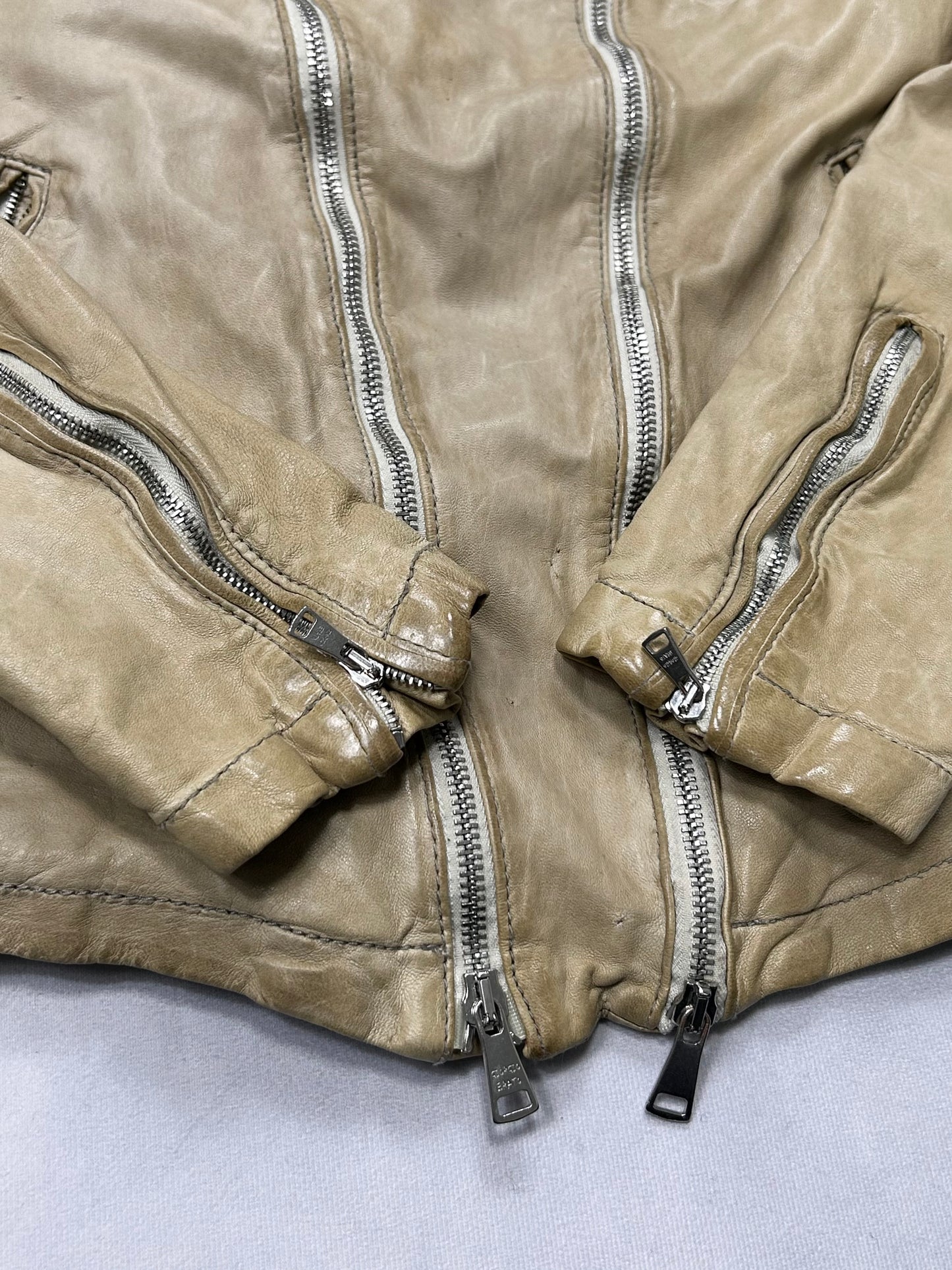 Giorgio Brato Beige Garment Dyed Biker Jacket Size 50