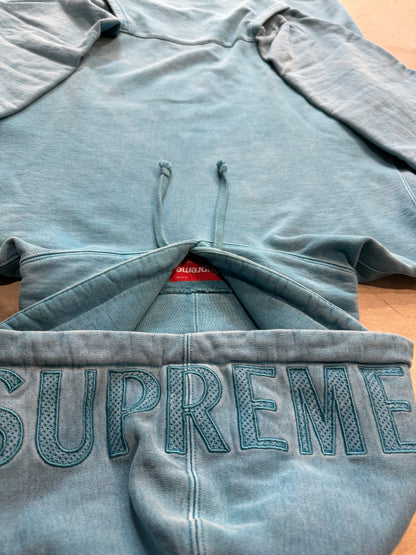 Supreme Overdyed Logo Hoodie Blue Size XL