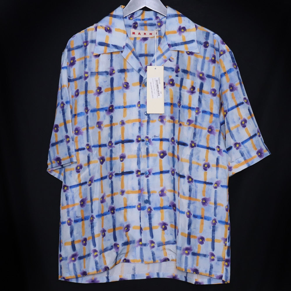 MARNI 24SS Graphic Print Short Sleeve Shirt Blue Size 44